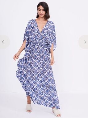 Anthropologie Rujuta Sheth Marie Cinch Kaftan Maxi Dress In Blue Lotus NWT NEW
